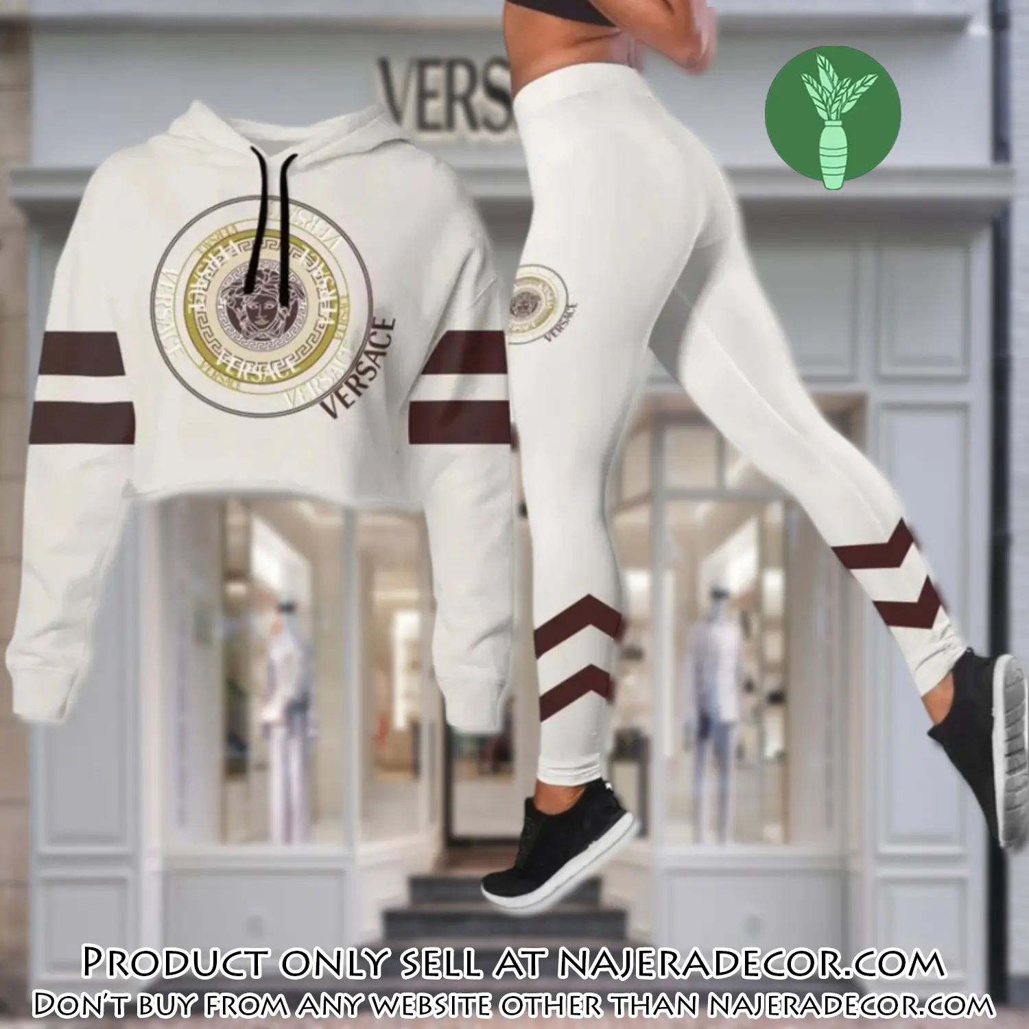 Versace medusa white luxury brand clothes leggings and crop top set for women njr2644906